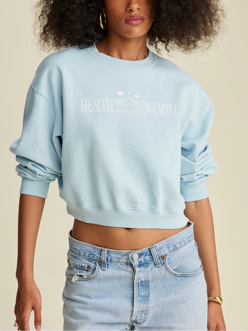 Sporty & Rich Pale Blue Cropped Crewneck Sweatshirt